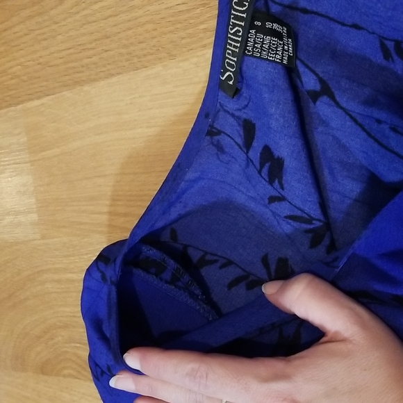 Sophisticate blue and black floral print vintage short sleeve maxi dress size 8 - Picture 7 of 7